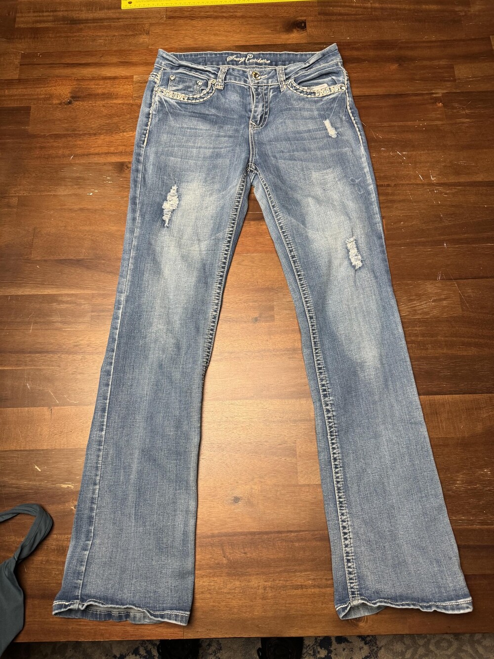Sexy Couture Jeans Womens 11 Light Wash Blue Bootcut Embellished Rhinestone